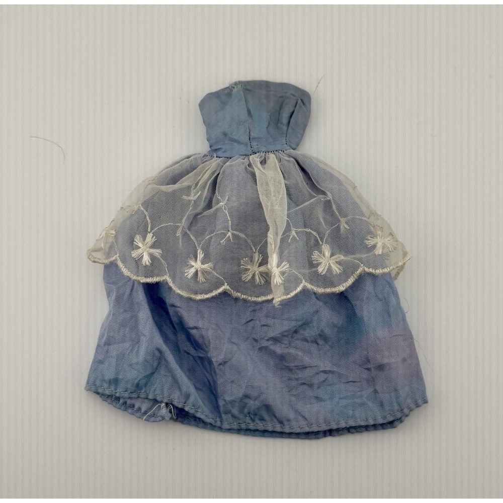 Vintage 1960's Barbie Blue Satin Gown with White Organza Overlay